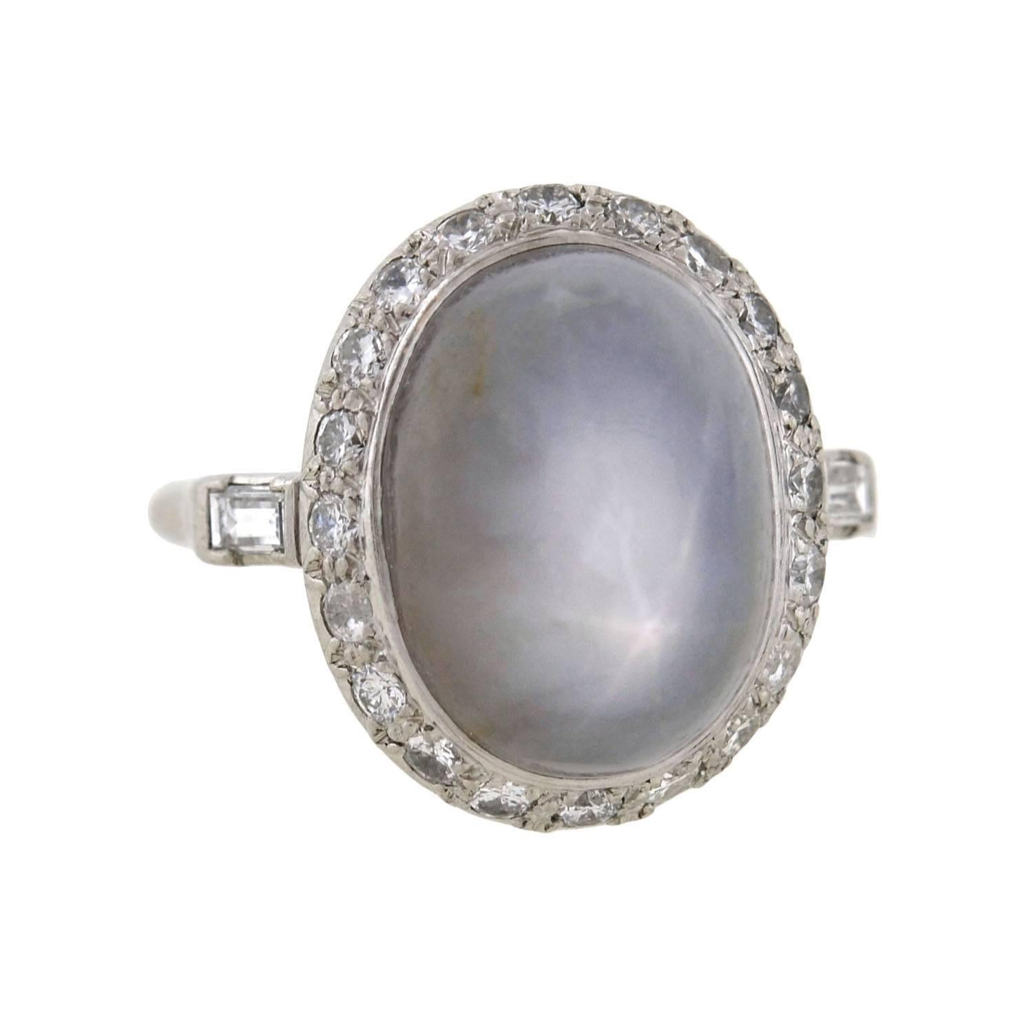 1930er Art Deco Stern Saphir Diamant Platin Ring