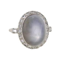 Antique 1930s Art Deco Star Sapphire Diamond Platinum Ring