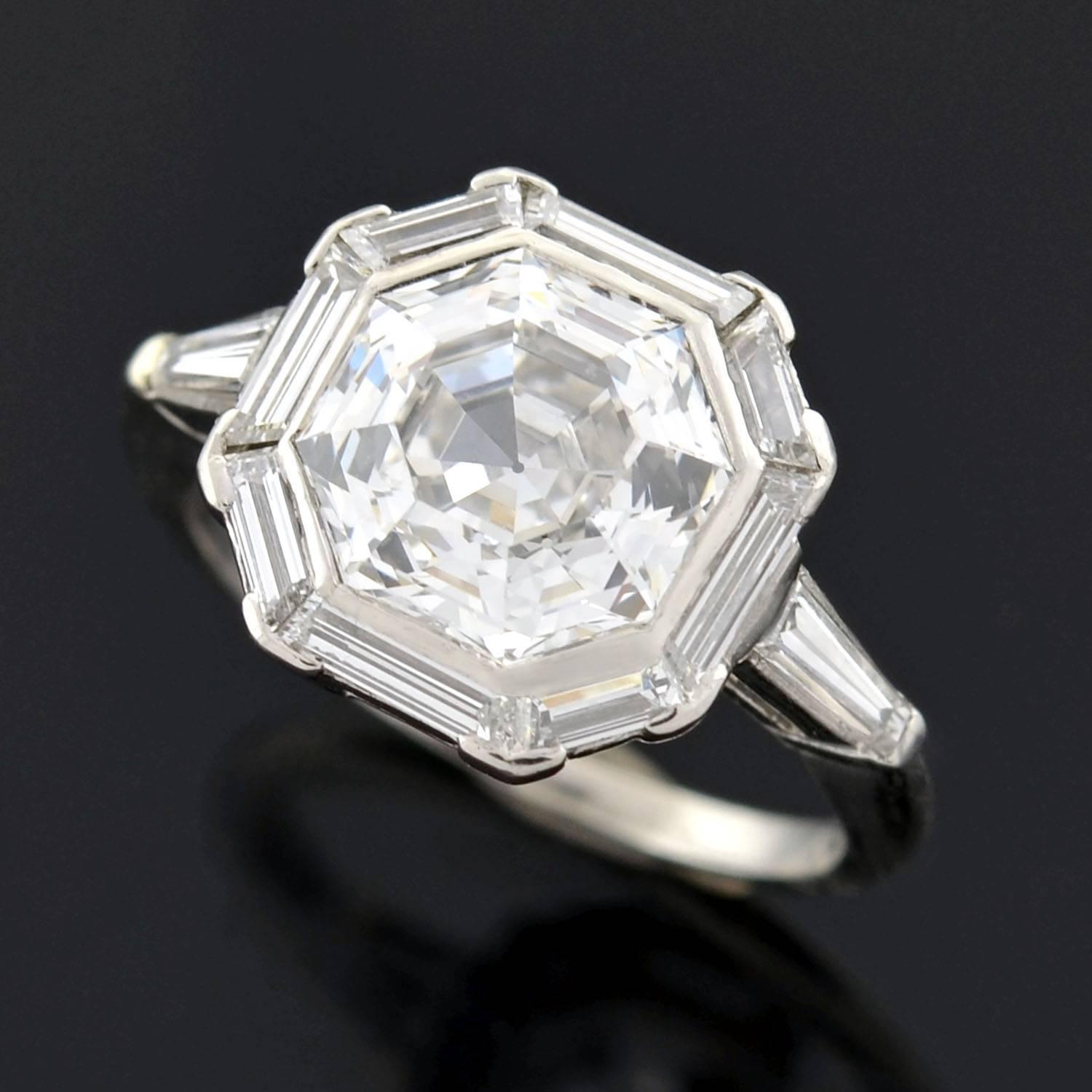 Art Deco 2.68 Carat GIA Cert Octagonal Step Cut Diamond Platinum ...