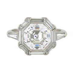 Art Deco 2.68 Carat GIA Cert Octagonal Step Cut Diamond Platinum Engagement Ring