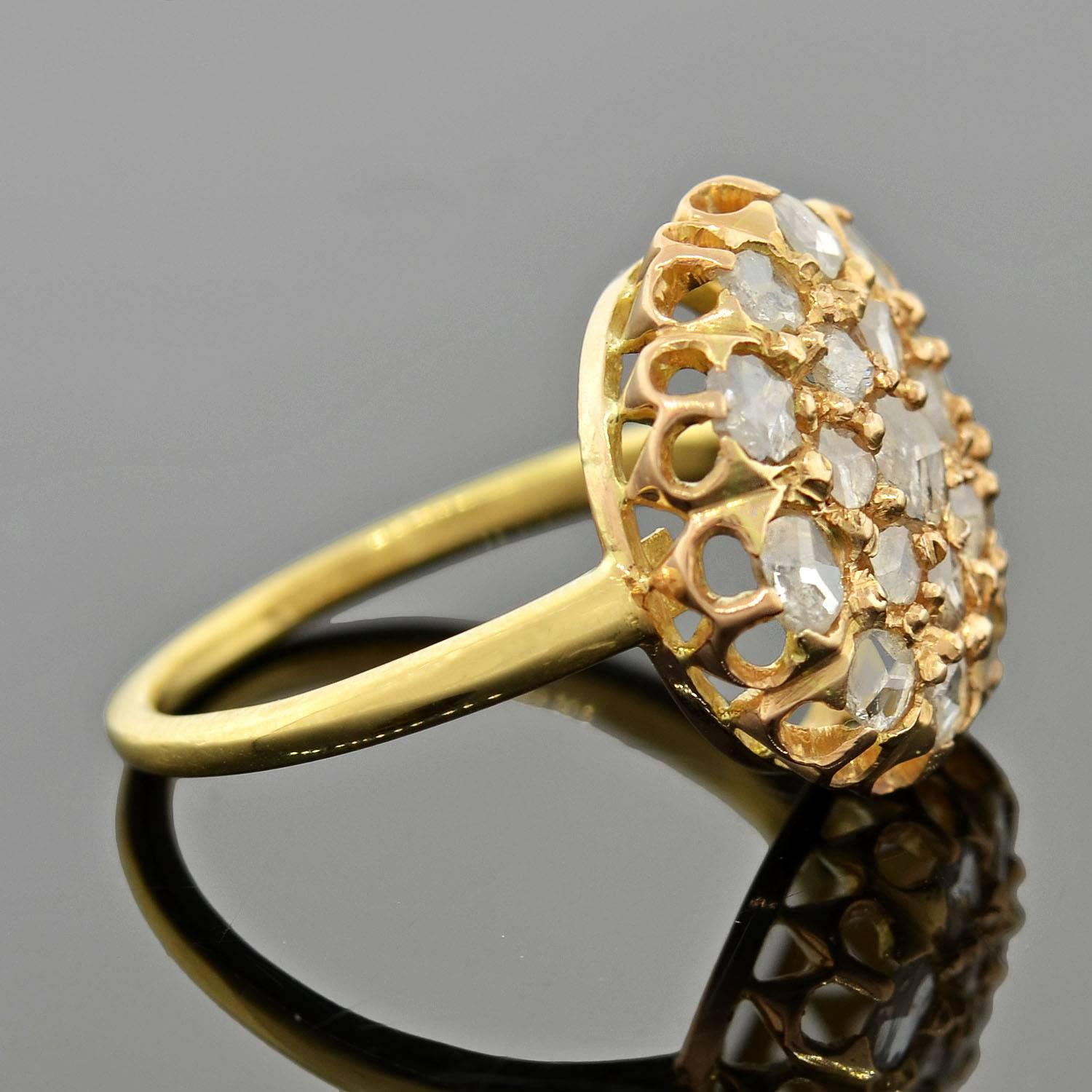 Viktorianischer Gold-Cluster-Ring mit .80 Karat Diamanten im Rosenschliff  im Zustand „Gut“ im Angebot in Narberth, PA