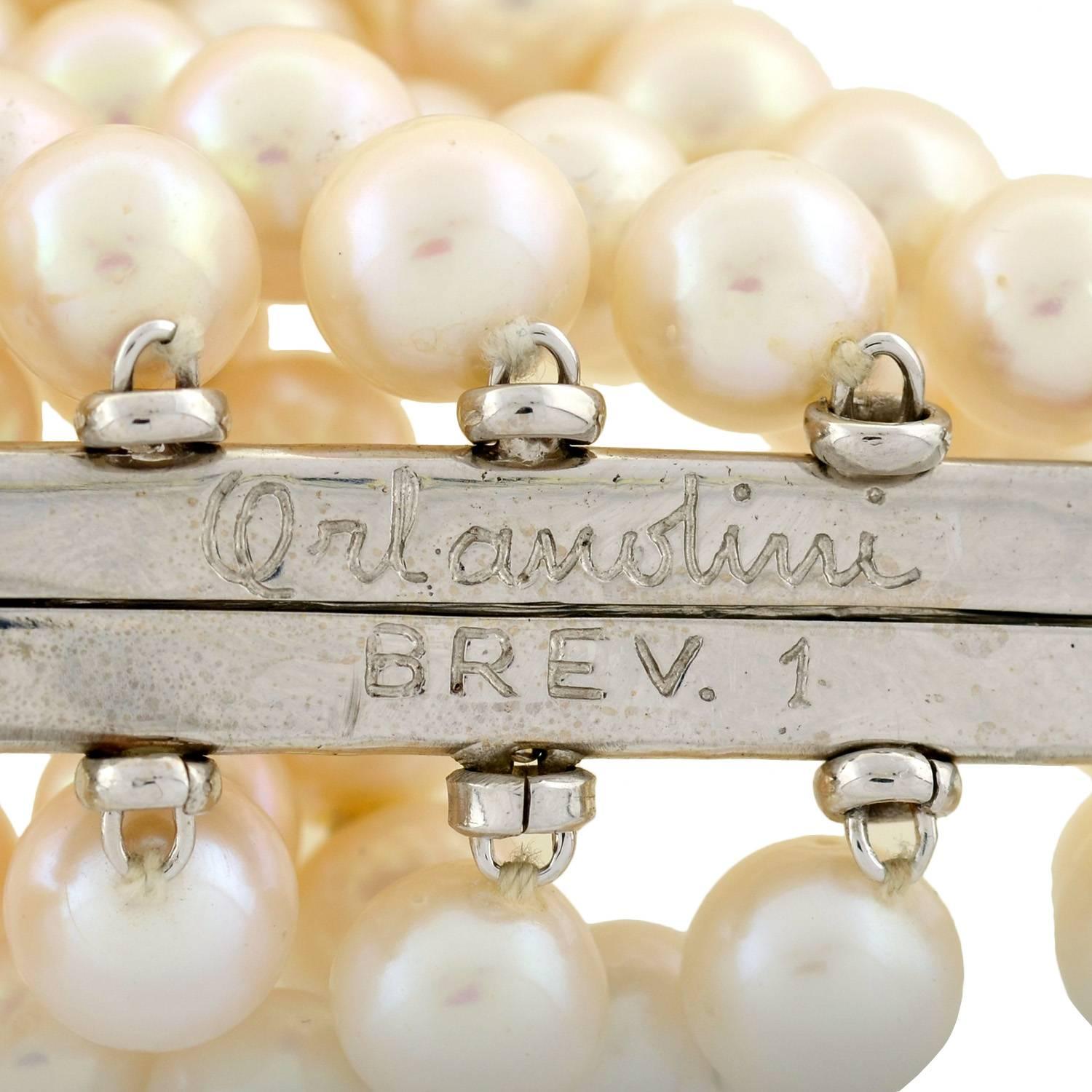 Women's Five Strand Cultured Pearl Diamond Bracelet Cuff