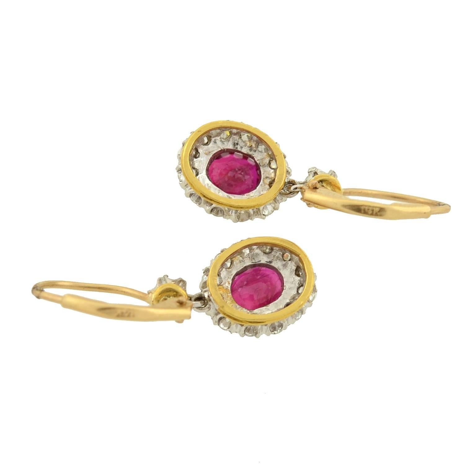 Women's Contemporary Ruby Diamond Mixed Metals Cluster Earrings