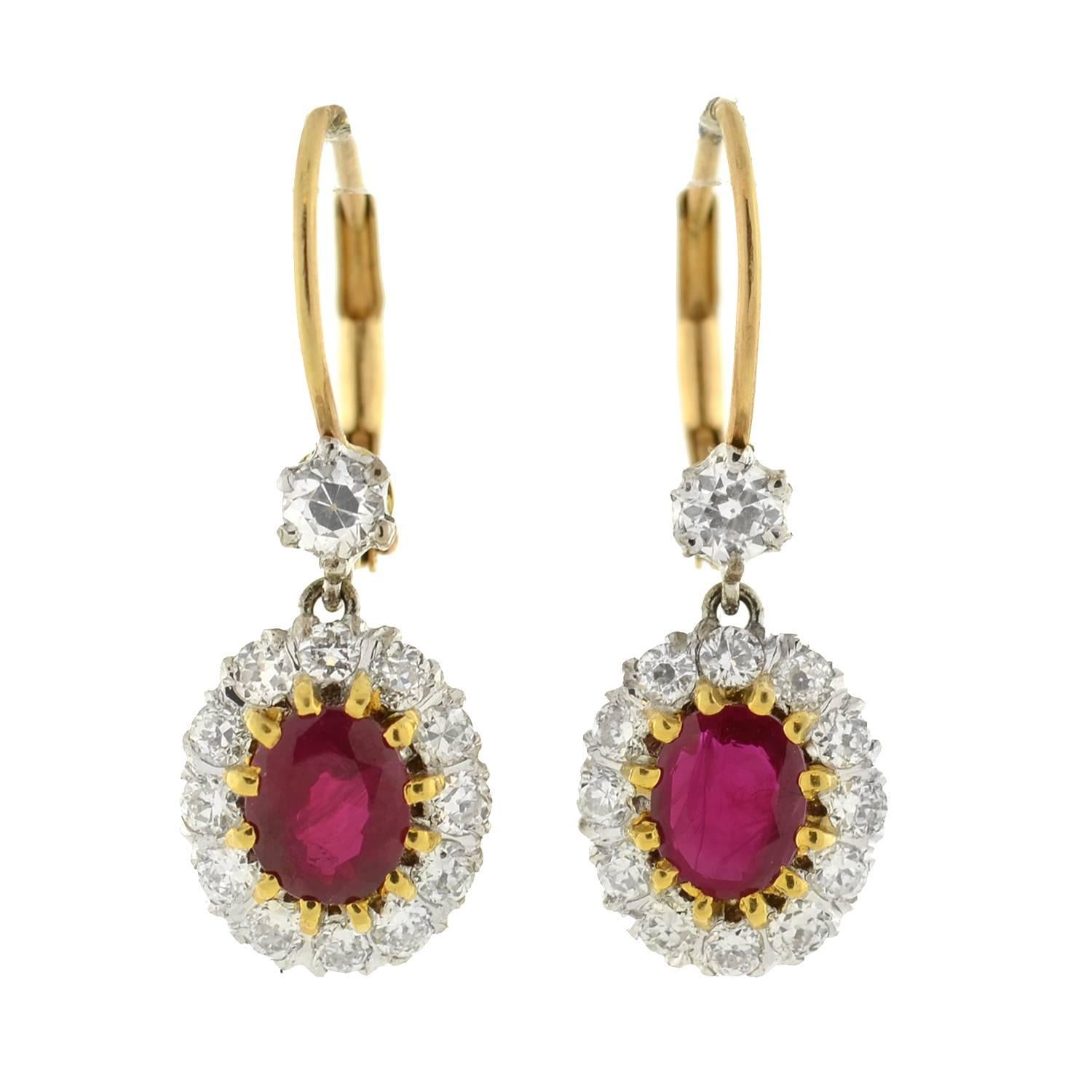 Contemporary Ruby Diamond Mixed Metals Cluster Earrings