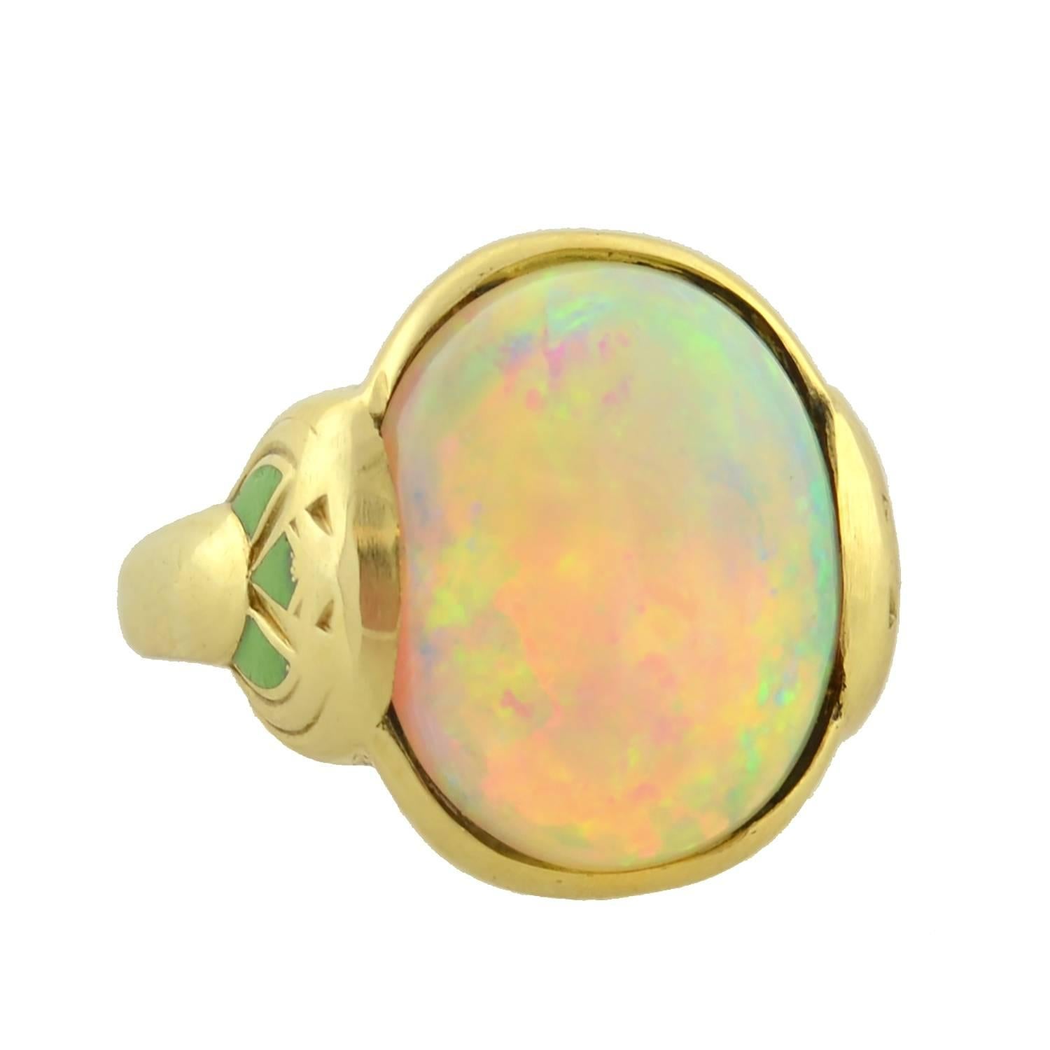 Larter & Sons Art Nouveau Enameled Opal Gold Ring