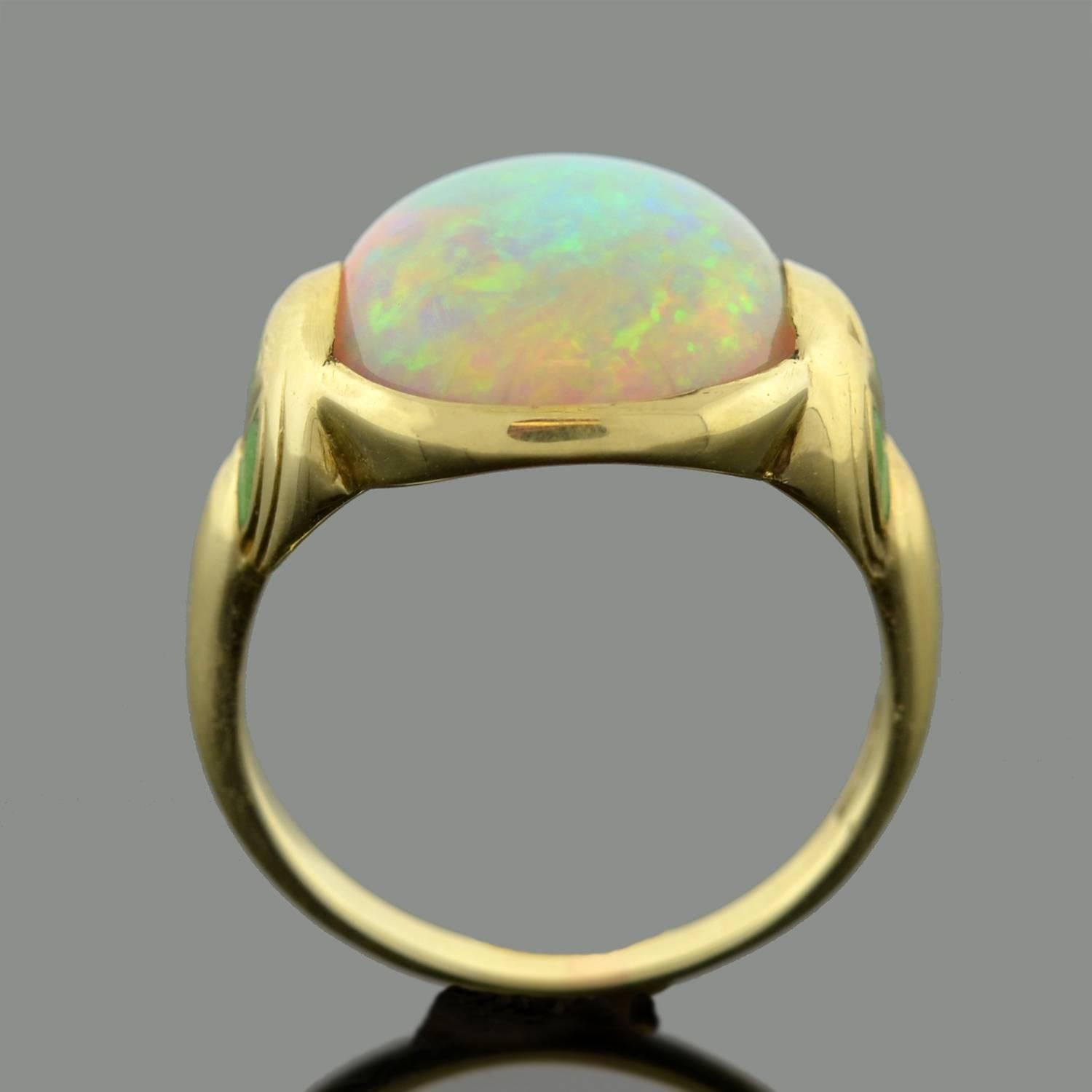Larter & Sons Art Nouveau Enameled Opal Gold Ring In Excellent Condition In Narberth, PA