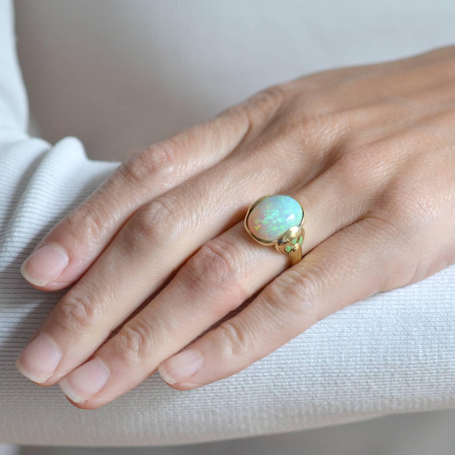 Larter & Sons Art Nouveau Enameled Opal Gold Ring 2