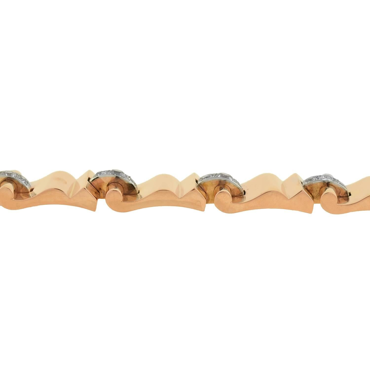 Women's or Men's Retro Diamond Accented Heavy Link Gold Bracelet For Sale