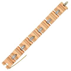 Retro Diamond Accented Heavy Link Gold Bracelet