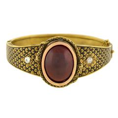 Victorian Enameled Garnet Diamond Gold Snake Bracelet Victorian Enameled Garnet Diamond Gold Snake Bracelet