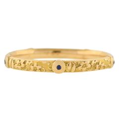 Riker Bros. Art Nouveau Sapphire Gold Floral Motif Bangle Bracelet
