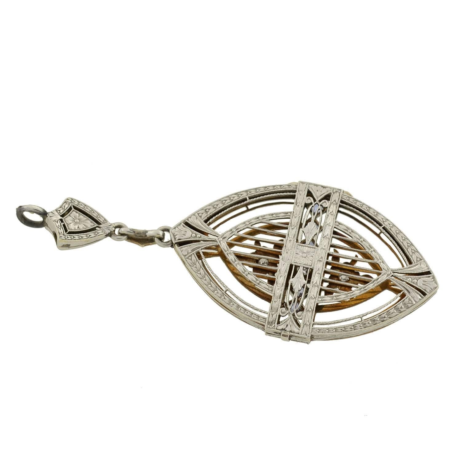Pendentif convertible édouardien en or recouvert de platine avec saphir et diamants Pour femmes en vente