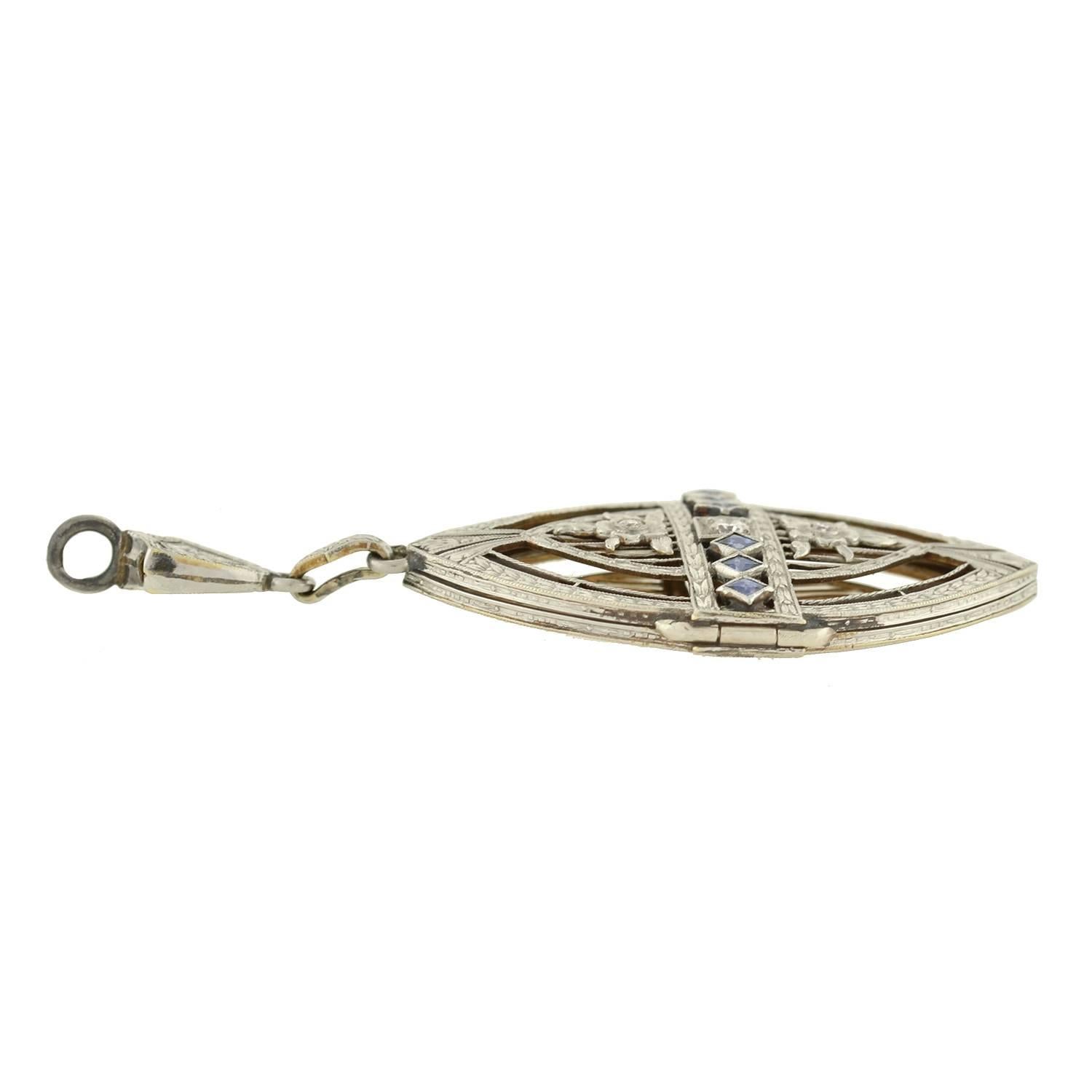 Edwardian Sapphire Diamond Platinum-Topped Gold Convertible Pendant In Excellent Condition For Sale In Narberth, PA