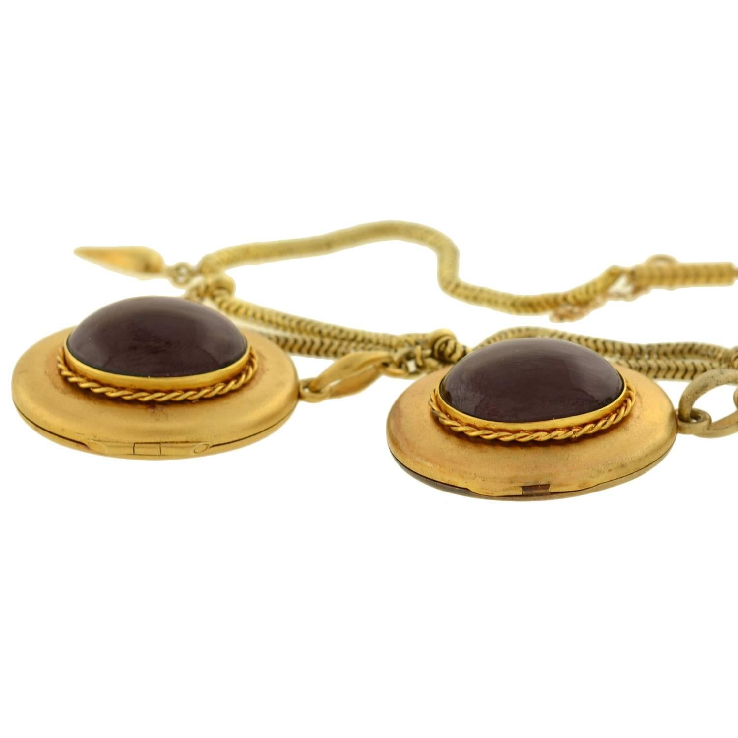 J.W. Benson Early Victorian Garnet Gold Locket Festoon Necklace 1
