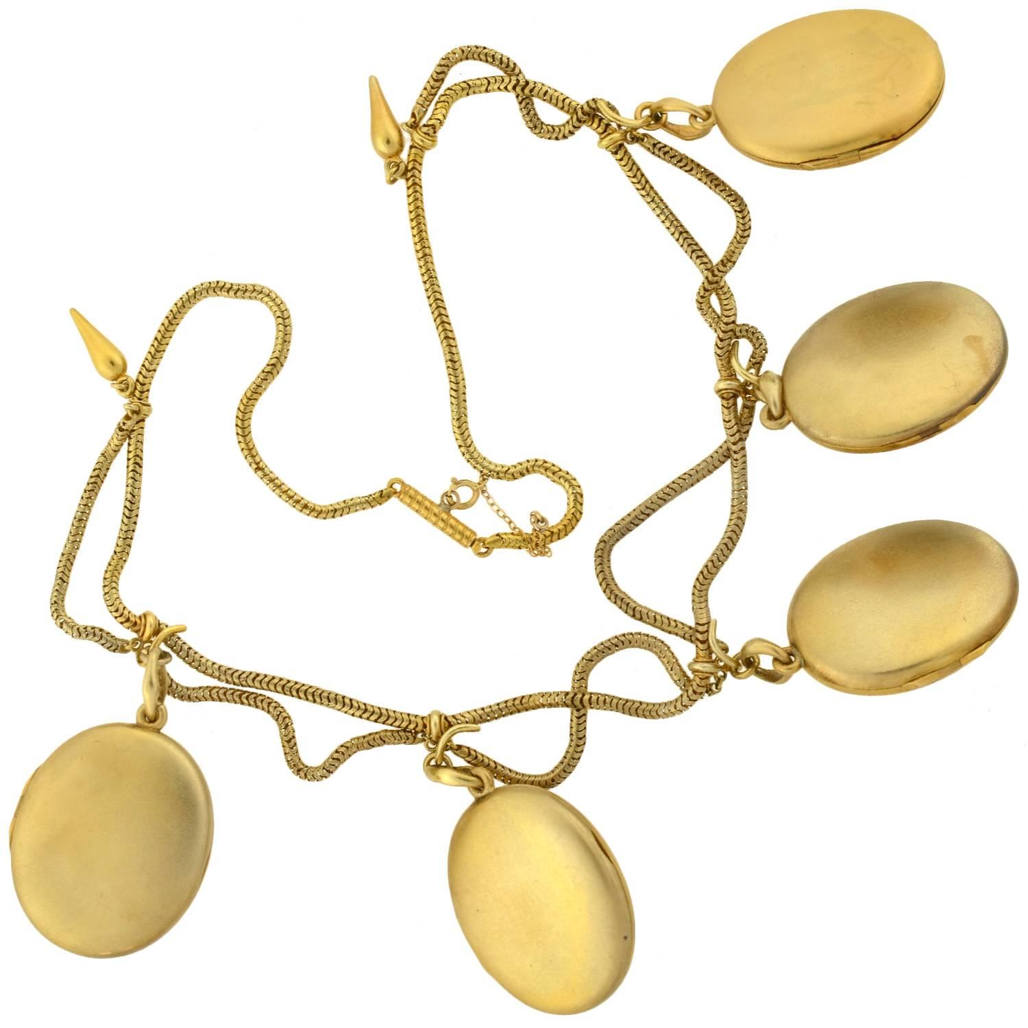 J.W. Benson Early Victorian Garnet Gold Locket Festoon Necklace 2
