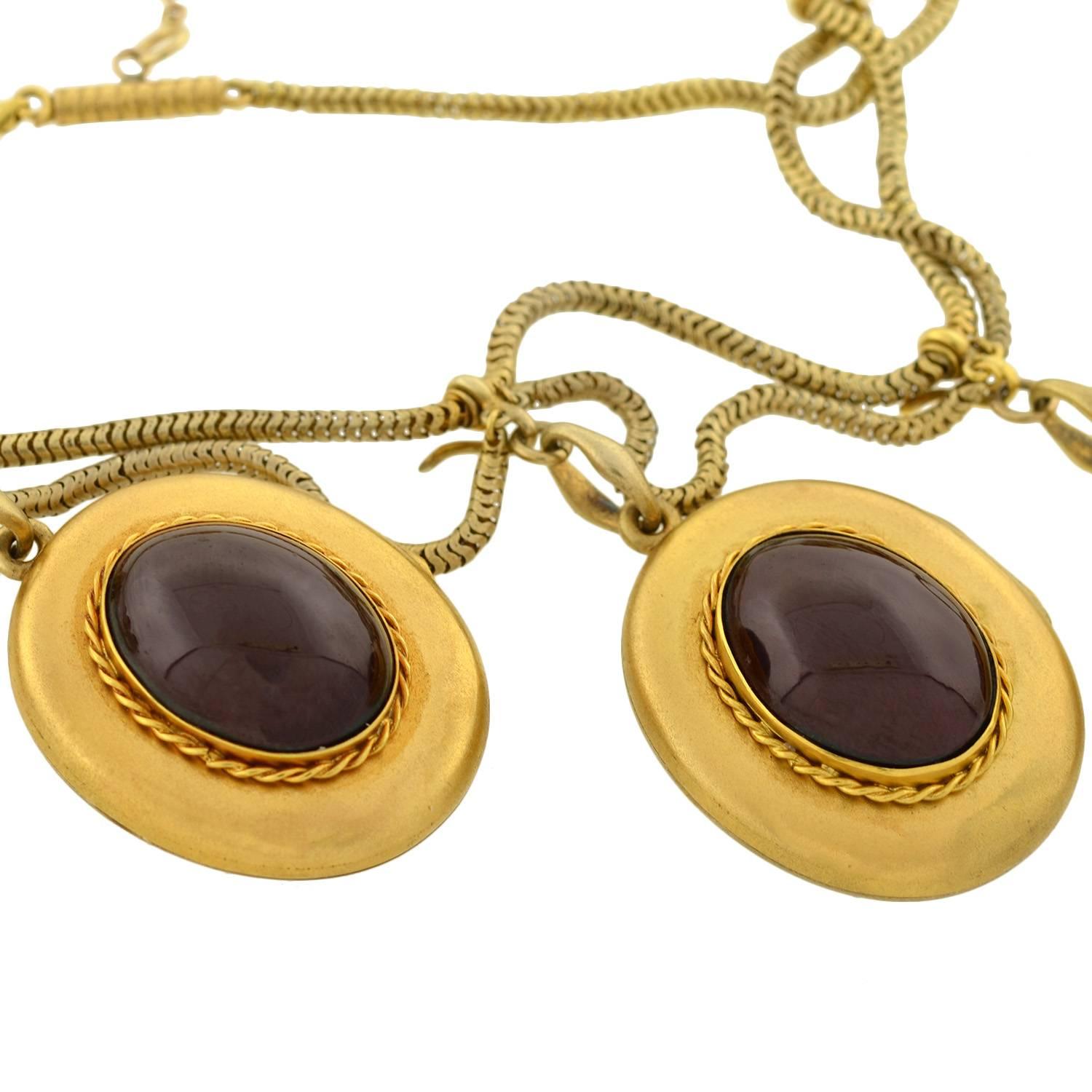 Women's J.W. Benson Early Victorian Garnet Gold Locket Festoon Necklace