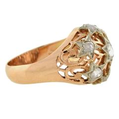 Late Victorian Russian Rose Cut Diamond Mixed Metals Star Ring