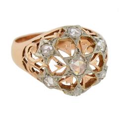 Late Victorian Russian Rose Cut Diamond Mixed Metals Star Ring