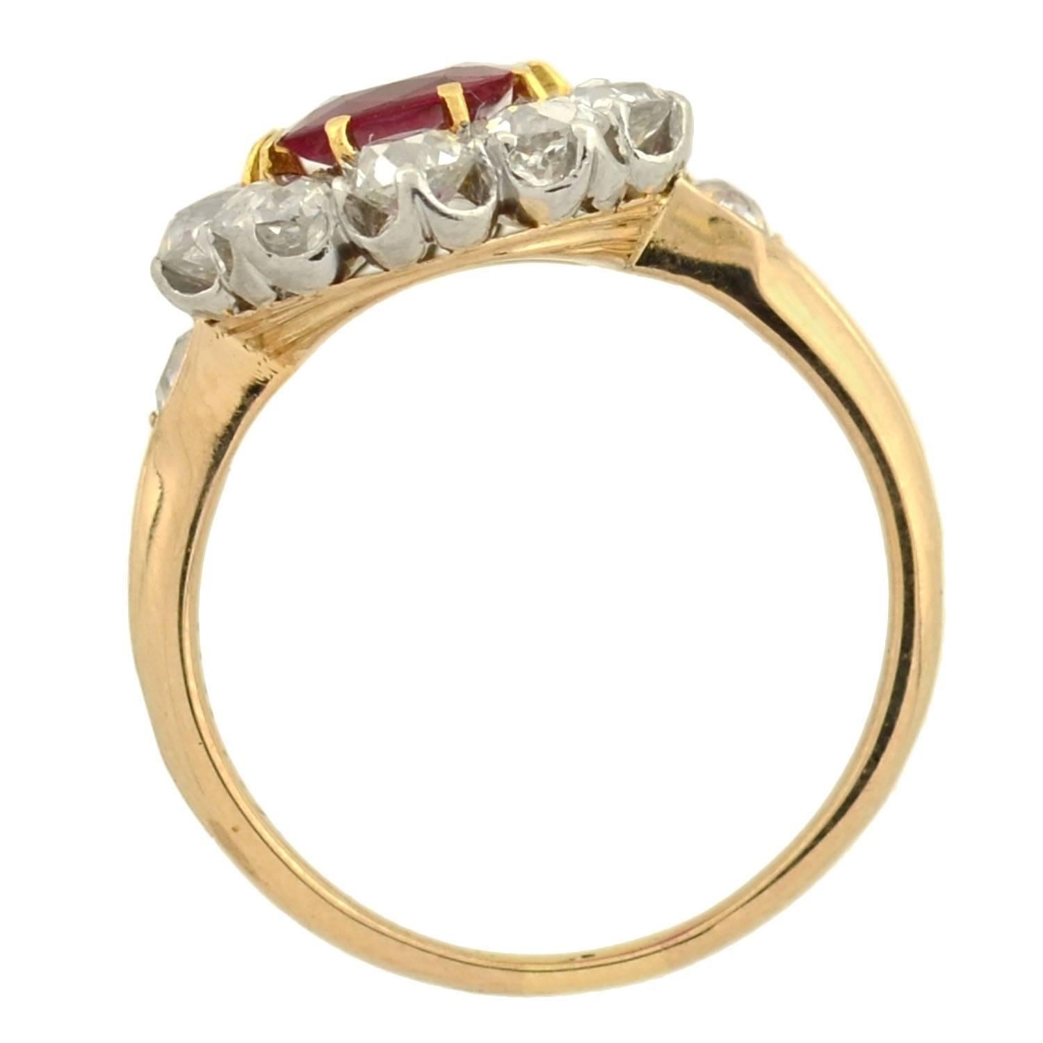 Women's Edwardian 1.20 Carat Natural Untreated Burma Ruby Diamond Ring
