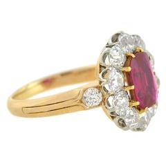 Edwardian 1.20 Carat Natural Untreated Burma Ruby Diamond Ring