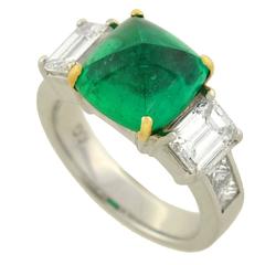 Contemporary Pyramidal Cabochon 4.05 Carat Emerald Diamond Gold Ring 6