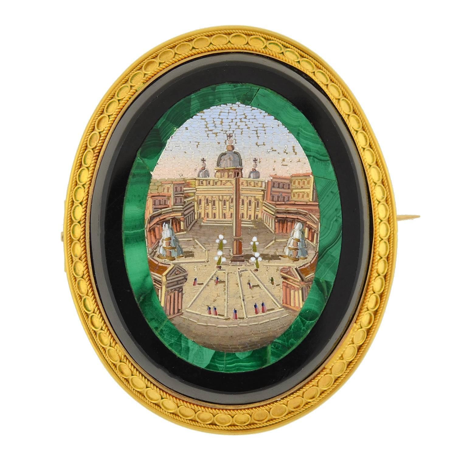Victorian Impressive Vatican City Micro Mosaic Pin/Pendant For Sale