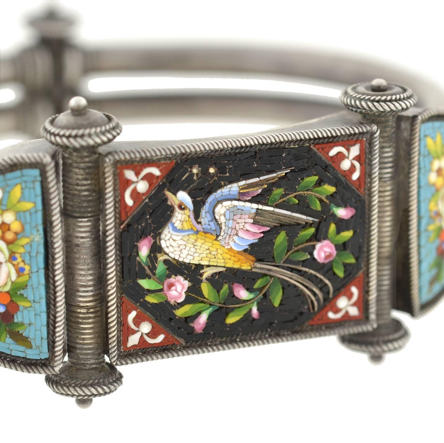 Victorian Sterling Micro Mosaic Bracelet with Bird Motif 1