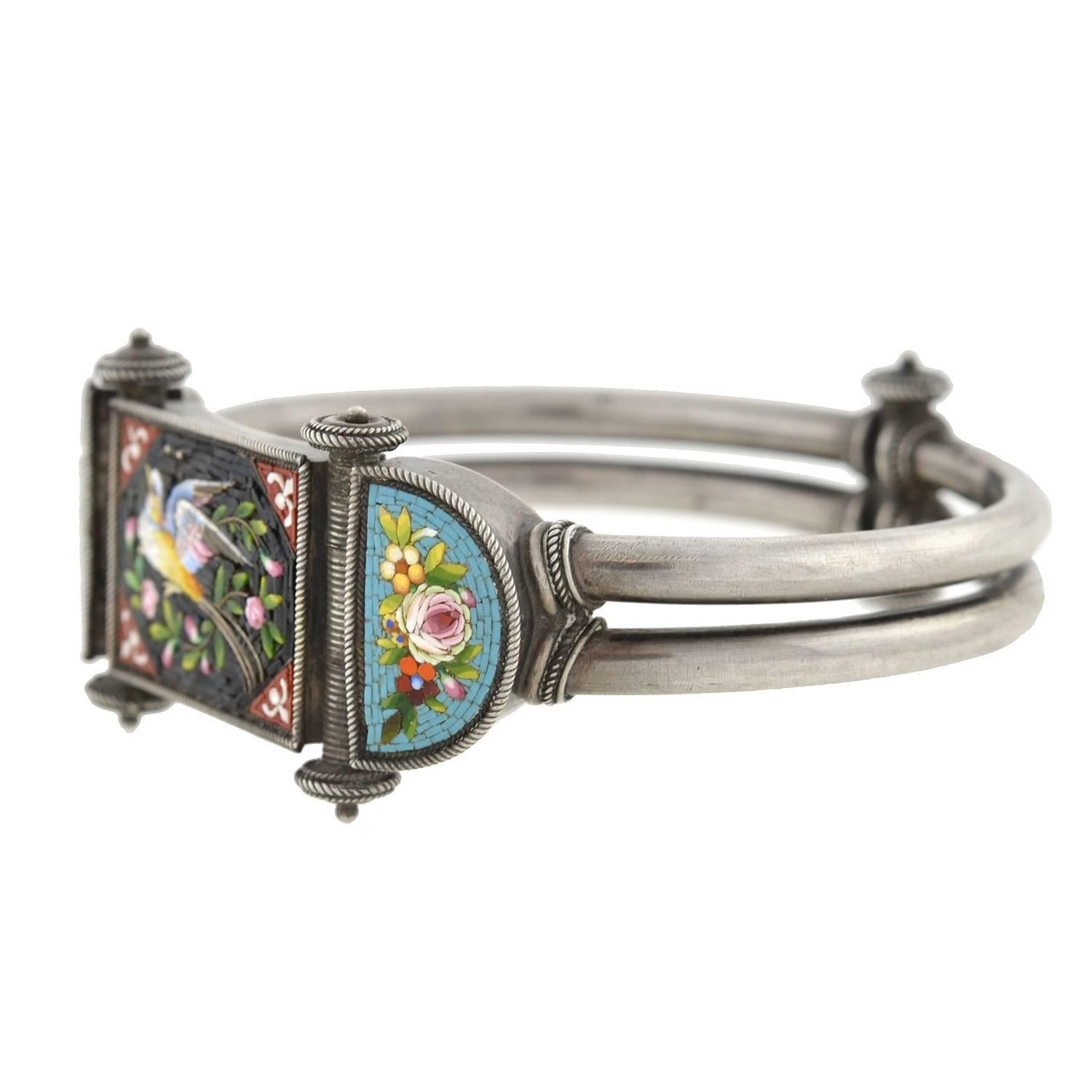 Women's Victorian Sterling Micro Mosaic Bracelet with Bird Motif