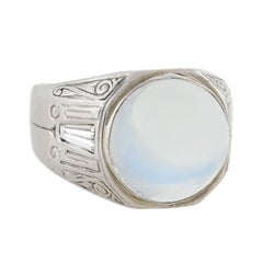 Art Deco Moonstone Diamond Wide Band Ring