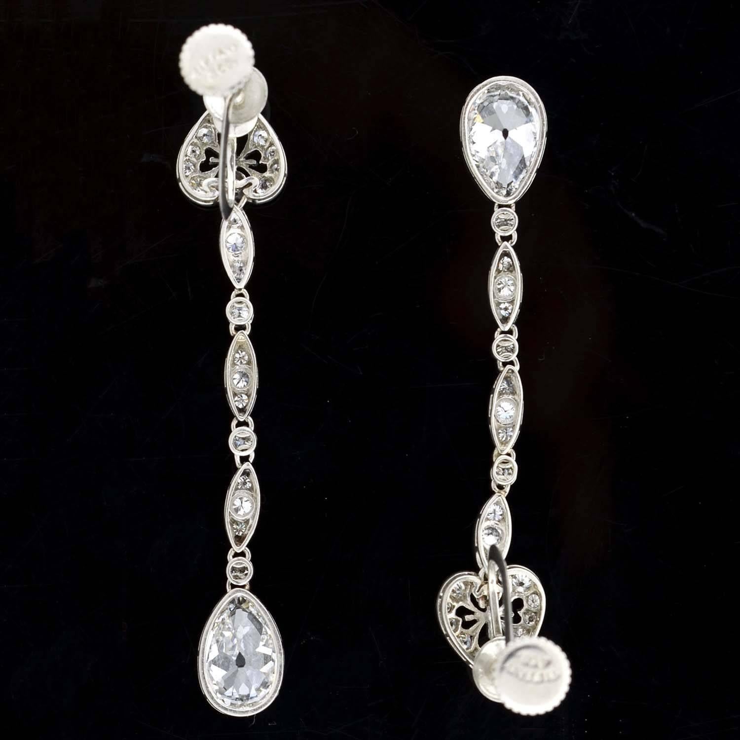 TIFFANY & CO. Art Deco Diamond Teardrop Earrings 3.25ctw 2