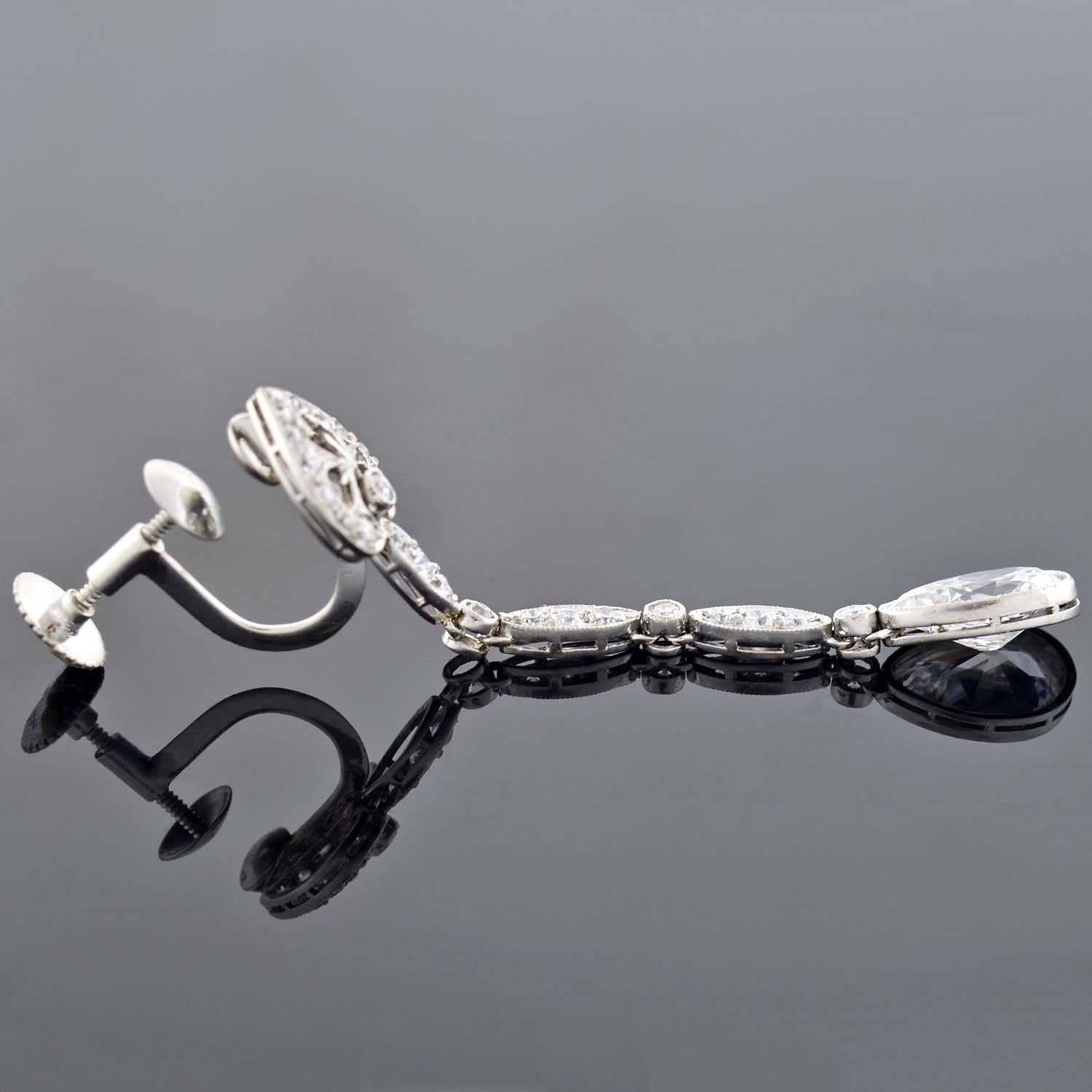 Women's TIFFANY & CO. Art Deco Diamond Teardrop Earrings 3.25ctw