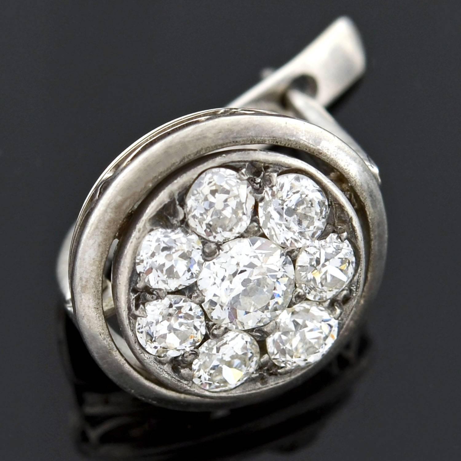 Women's Edwardian 2.00 Carats Mine Cut Diamonds Gold Cluster Earrings 