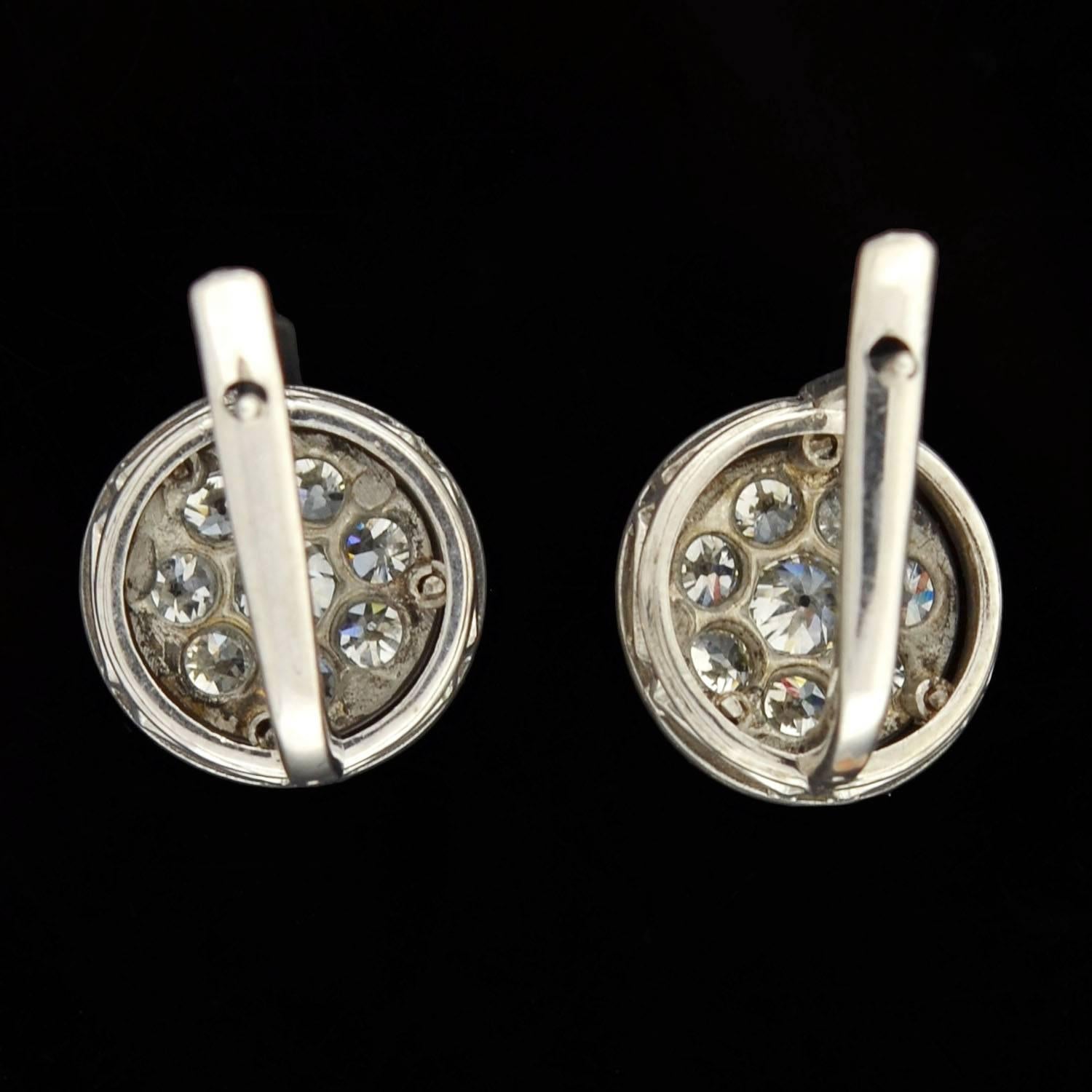 Edwardian 2.00 Carats Mine Cut Diamonds Gold Cluster Earrings  2