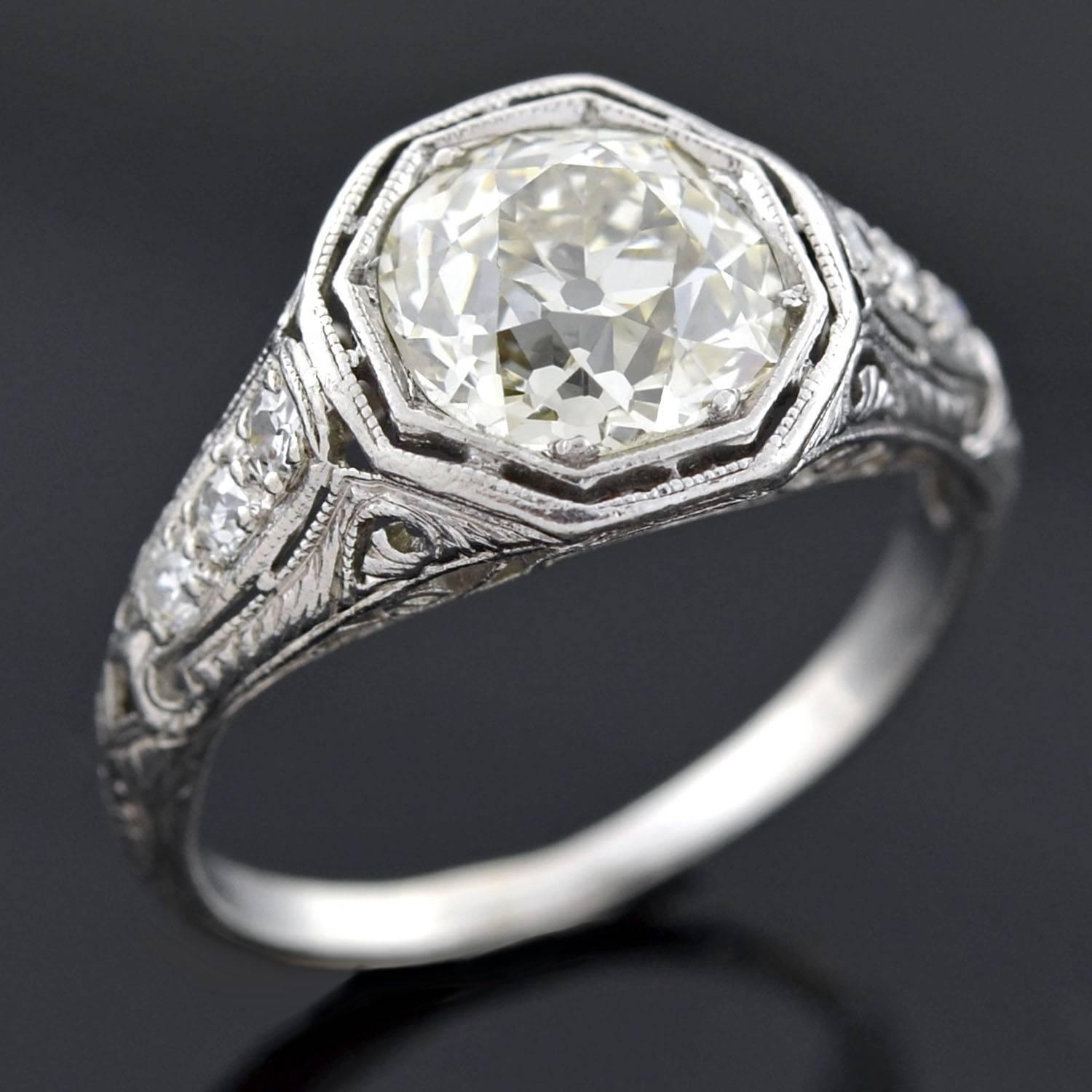Art Deco 2.40 Carat Diamond Engagement Ring 1