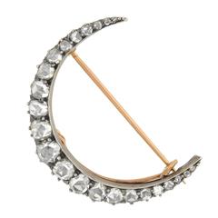 Victorian 3 Carats Rose Cut Diamonds Crescent Pin Pendant 9