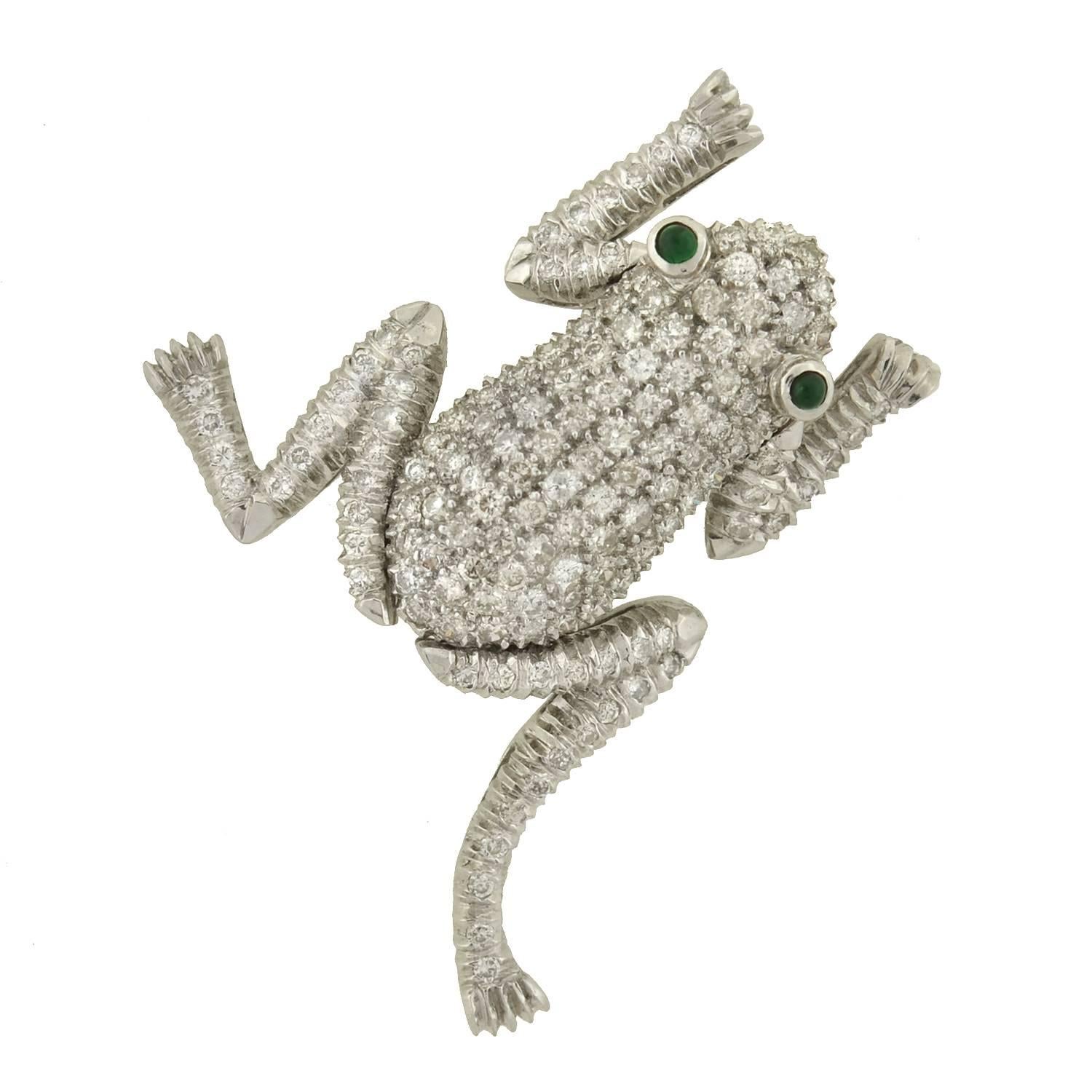 Emerald Pave Diamond Gold Frog Pin