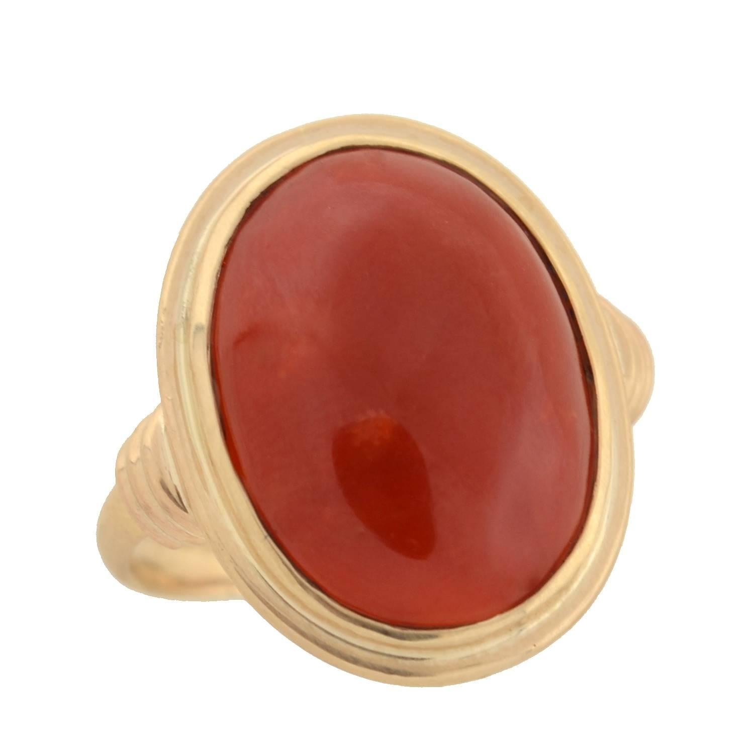 Early Retro Cabochon Oxblood Coral Gold Ring 1
