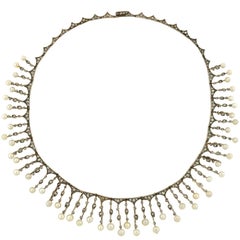 Viktorianische Feston-Halskette mit natürlichen Perlen im Rosenschliff