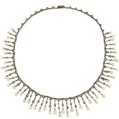 Victorian Rose Cut Diamond Natural Pearl Festoon Necklace 5