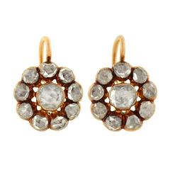 Antique Victorian Rose Cut Diamond Gold Cluster Earrings