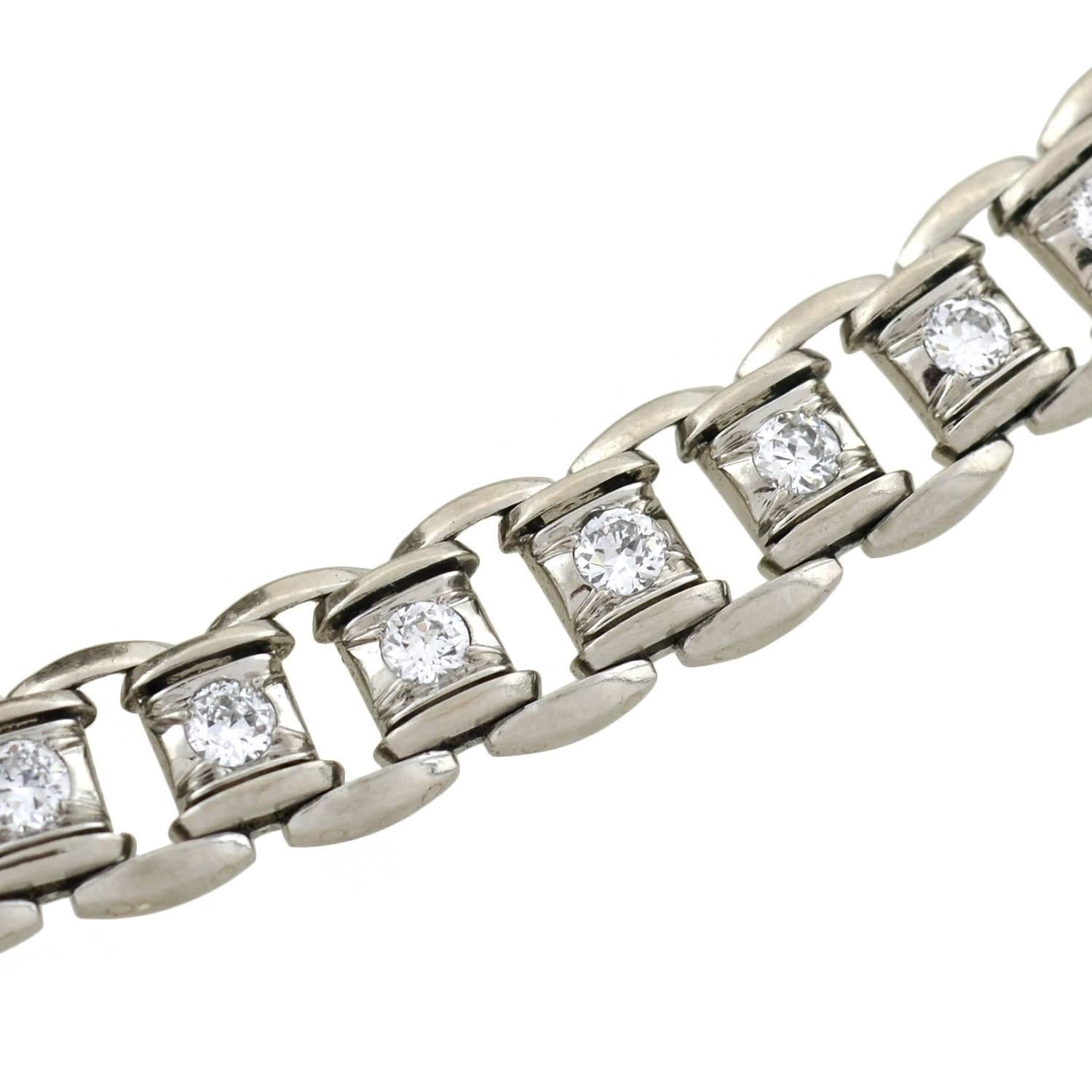 Women's Late Art Deco 2 Carats Diamonds Platinum Link Bracelet