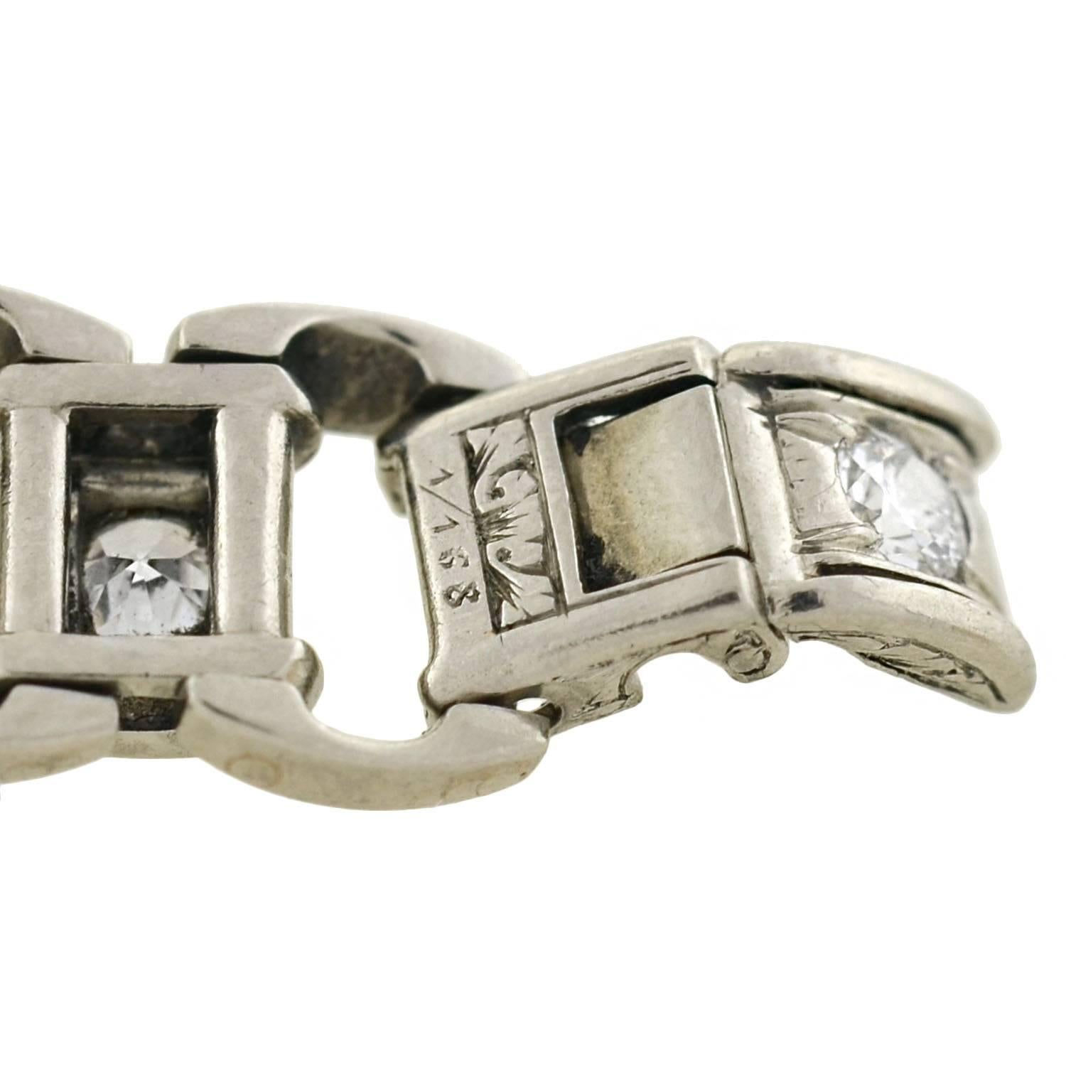 Late Art Deco 2 Carats Diamonds Platinum Link Bracelet 2