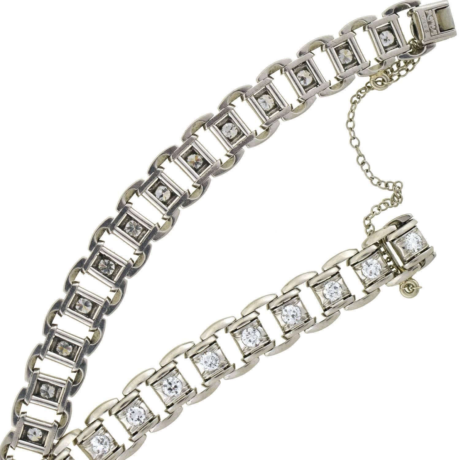 Late Art Deco 2 Carats Diamonds Platinum Link Bracelet 3