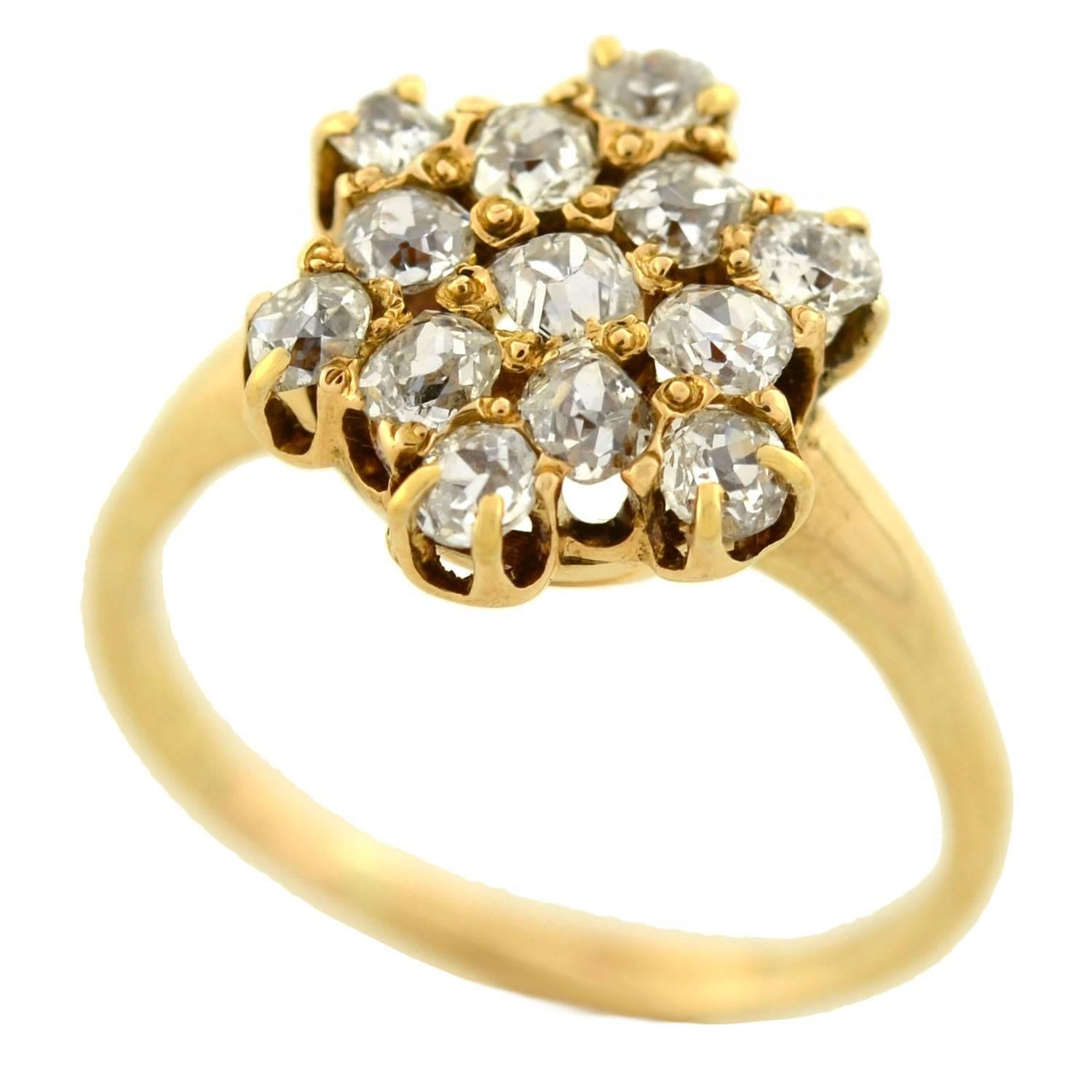 Victorian Mine Cut Diamond Cluster Ring In Excellent Condition For Sale In Narberth, PA