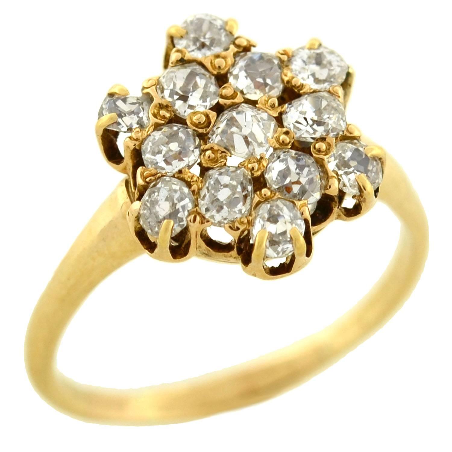 Women's or Men's Victorian Mine Cut Diamond Cluster Ring For Sale