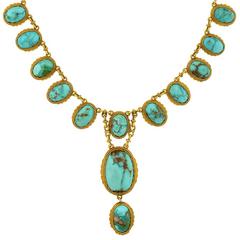 Victorian Natural Turquoise Drop Collar Necklace