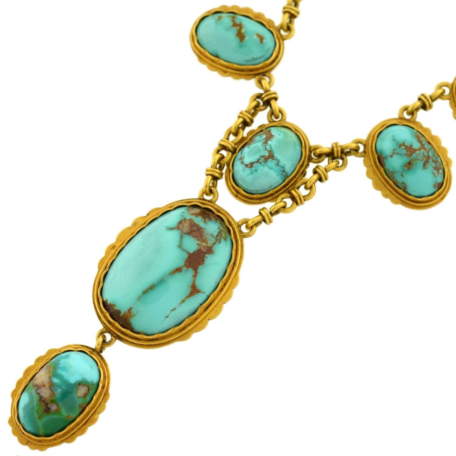 Victorian Natural Turquoise Drop Collar Necklace In Excellent Condition In Narberth, PA
