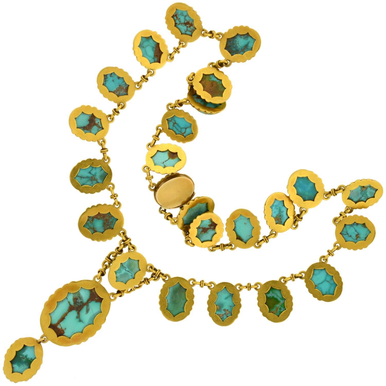 Victorian Natural Turquoise Drop Collar Necklace 4