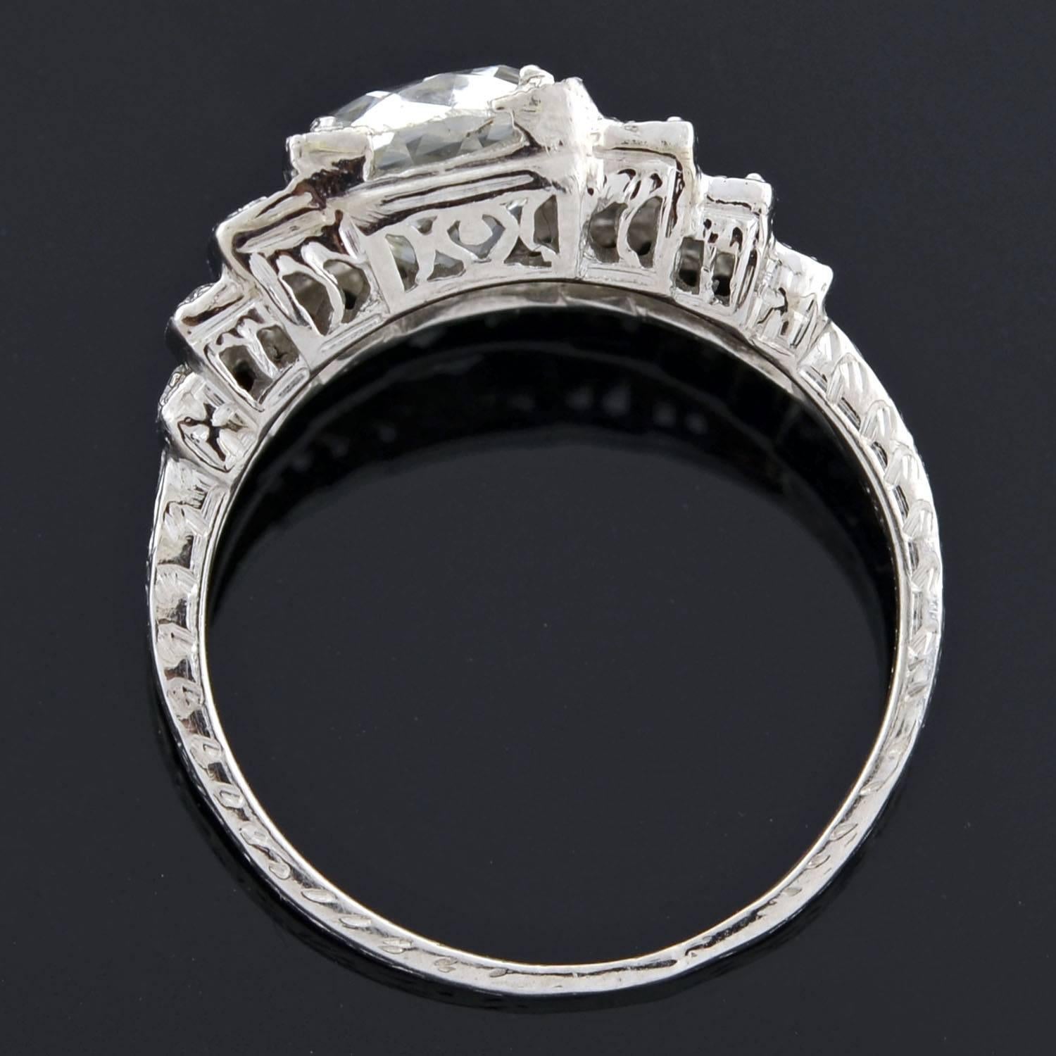 Art Deco 2.16 carat Diamond Engagement Platinum Ring  In Excellent Condition In Narberth, PA