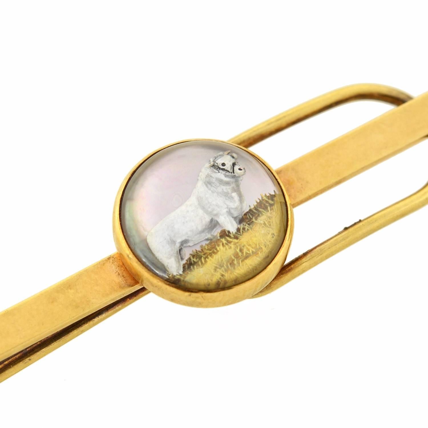 Antikes viktorianisches Essex Kristall Gold Shorthorn Stier Manschettenknöpfe Krawatte Clip Set im Angebot 2